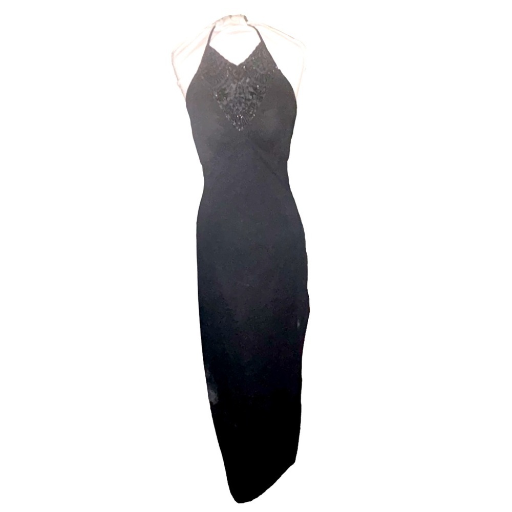 DUSK Sexy Elegant Beaded Sz‎ 6 Maxi Formal Prom Wedding Event Dress Black - Picture 2 of 13